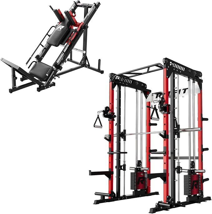 RitFit M1 Pro Smith Machine with Weight Stack Package Power Cage Home Gym | Dual Cables, Barbell & Handles, Cable Crossover, ALL-in-1 Home Gym, 1850LBS Capacity