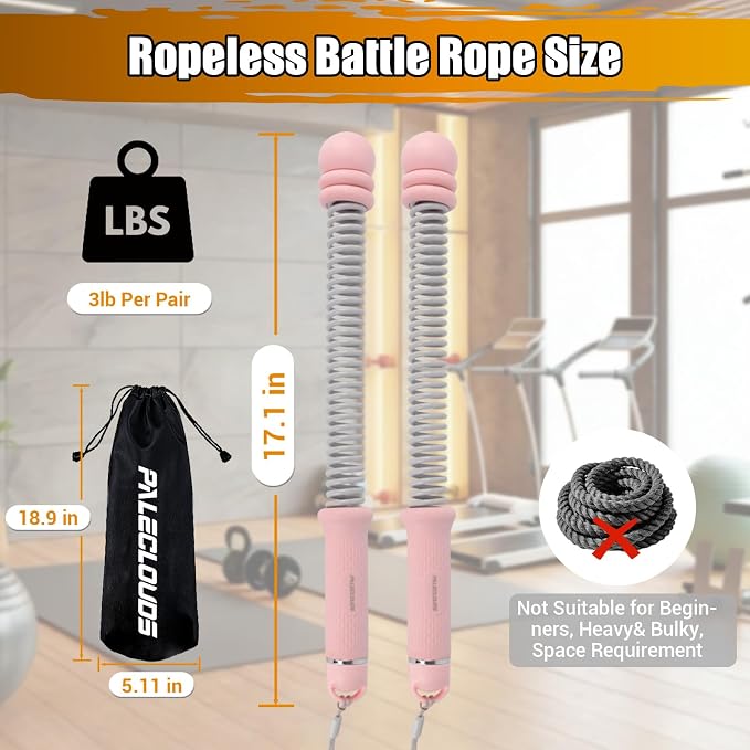 Portable Ropeless Battle Ropes, Adjustable Weights Cordless Battle Ropes for Home Gym with Storage Bag, Weighted Exercise Equipment for Low-Impact Workout, Strength & HIIT, for Men & Women