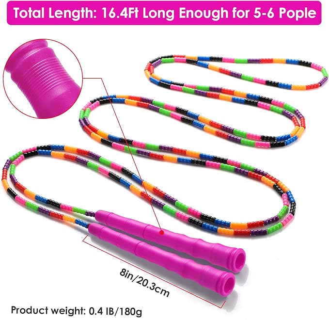 Double Dutch Jump Rope Long Jump Rope 16 FT 1 Pack/2 Pack, Adjustable Soft Beaded Diy Jump Rope for Kids Adult Long Enough for 5-6 Jumpers