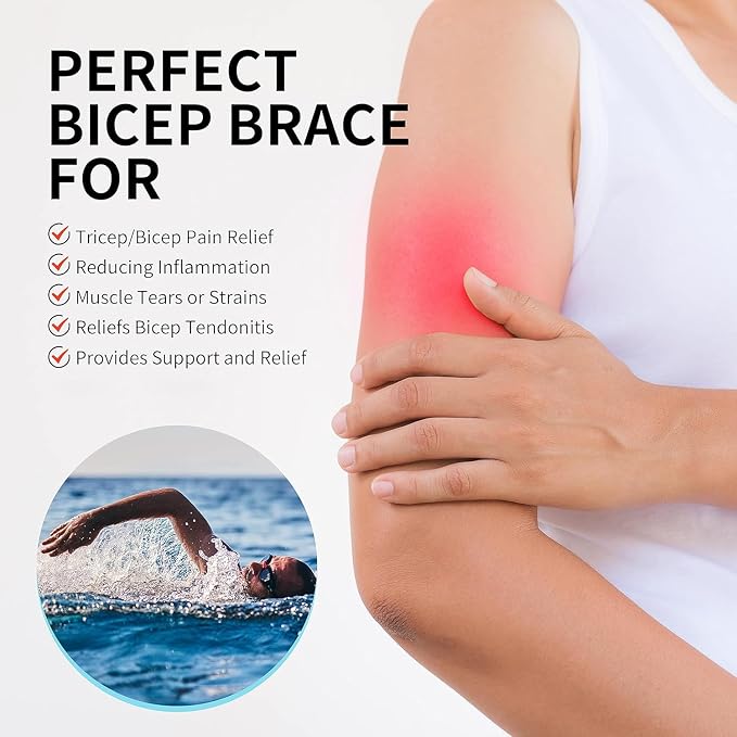 FEATOL Bicep Tendonitis Brace Compression Sleeve Support, Upper Arm Brace Tricep Bicep Support Bands for Men and Women, Arm Wrap Pain Relief for Muscle Strains and Inflammation(Black, Small)