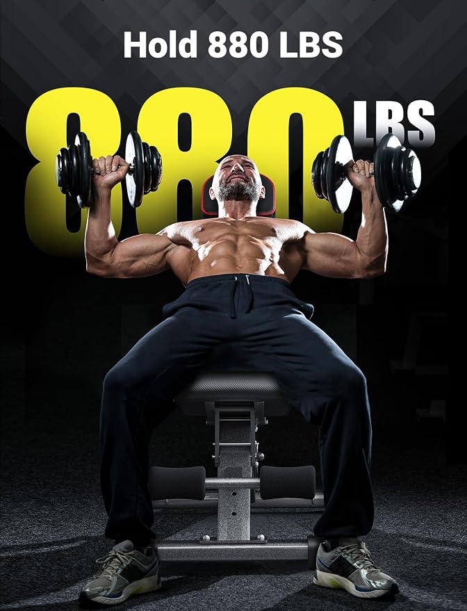 YOLEO Adjustable Weight Bench with Bench Press Stand, Foldable Workout Bench with Extended Head/Elbow Pad(for Users up to 7')