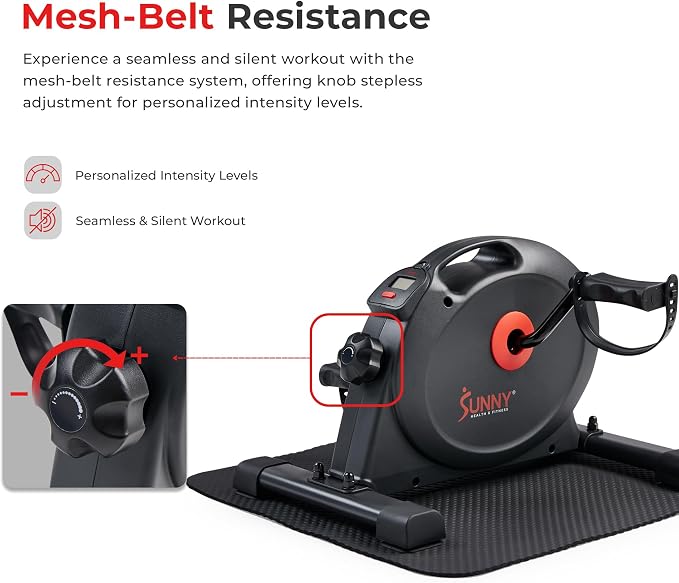 Sunny Health & Fitness Smart Under-Desk Bike Exerciser, Low-Impact Cardio Cycling Equipment for Home/Office, Mini Paddler for Arm/Leg Mobility Training, Free SunnyFit App