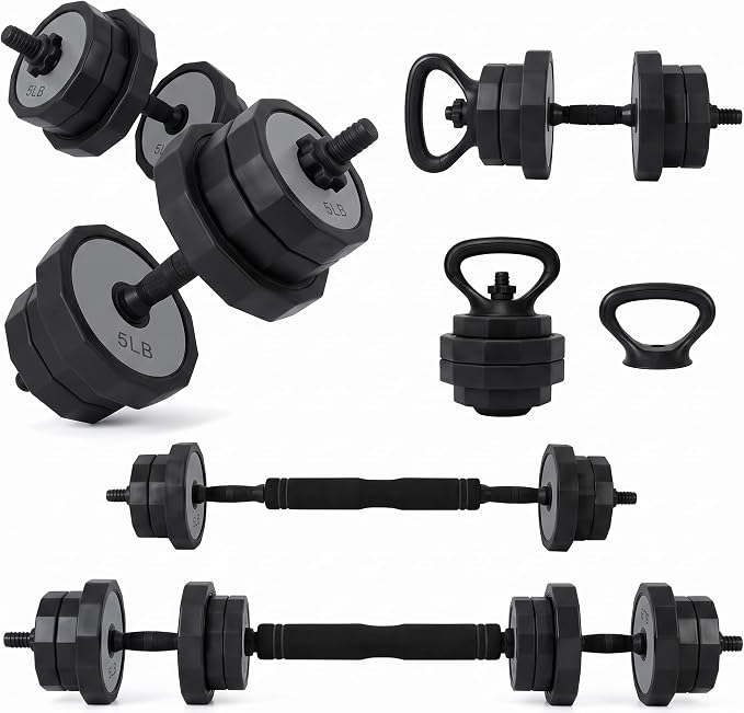 Garvee Adjustable Dumbbells Set 45/65/85 Lbs, 3 In 1 Weight Dumbbell Set | Adjustable Free Weights Set Used As Kettlebells, Barbells, Dumbbells with Barbell Connector & Kettlebell for Home Gym