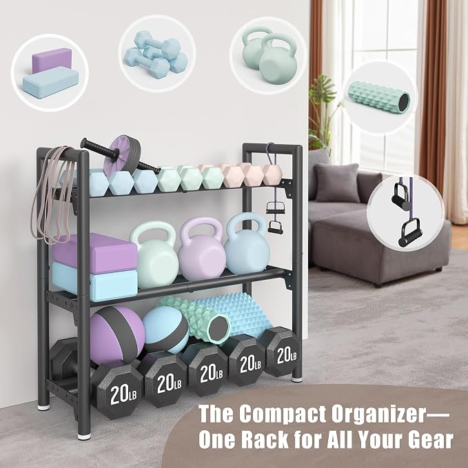 Jusgym Dumbbell Rack, 400LBS Load, Adjustable Weight Rack for Dumbbells ﻿ | Space-Saving Home Gym Storage, Adjustable Width, 2 Placement Options, Steel H-Frame, No-Pinching,Quick Assembly