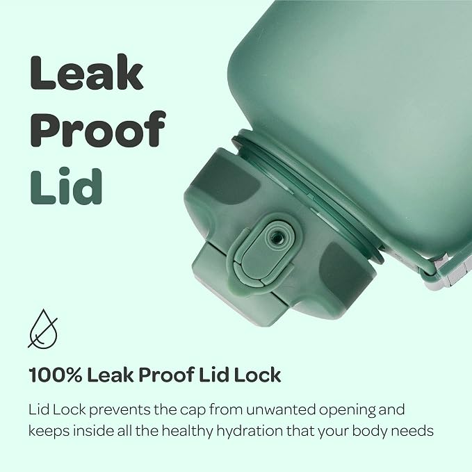Hydracy 2L Large Water Bottle, Shatterproof, BPA Free Tritan Plastic, Leakproof, Zero Condensation, With Detachable Carry Strap, Spillproof Lid, Convenient Silicon Spout, Ideal for Gym, Yoga | Leakproof,BPA Free,No Sweat Neoprene Sleeve,Carry Strap,Dai...