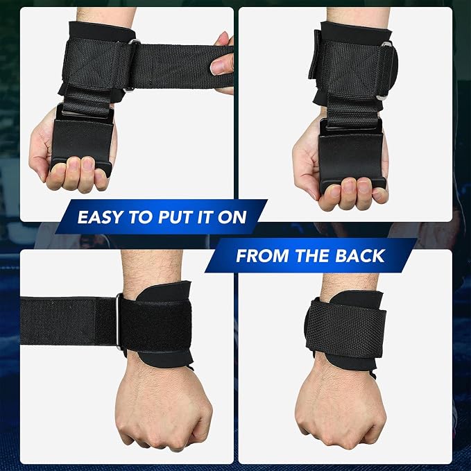 SPORTIC Weight Lifting Hooks (Pair) - Heavy Duty Lifting Wrist Straps, Hand Grip Support for Deadlifts, Pull Ups, Shrugs, Weightlifting Hooks Gym Gloves for Men and Women
