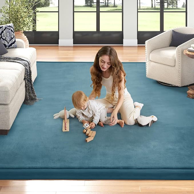 Baby Play Mat for Floor Nursery Rug Muscle Mat Area Rug Playroom Rug 79"x138" Playpen Mat Elastic Foam 1.3" Thick Crawling Mat for Babies,Toddlers, Infants, Kids,Indigo