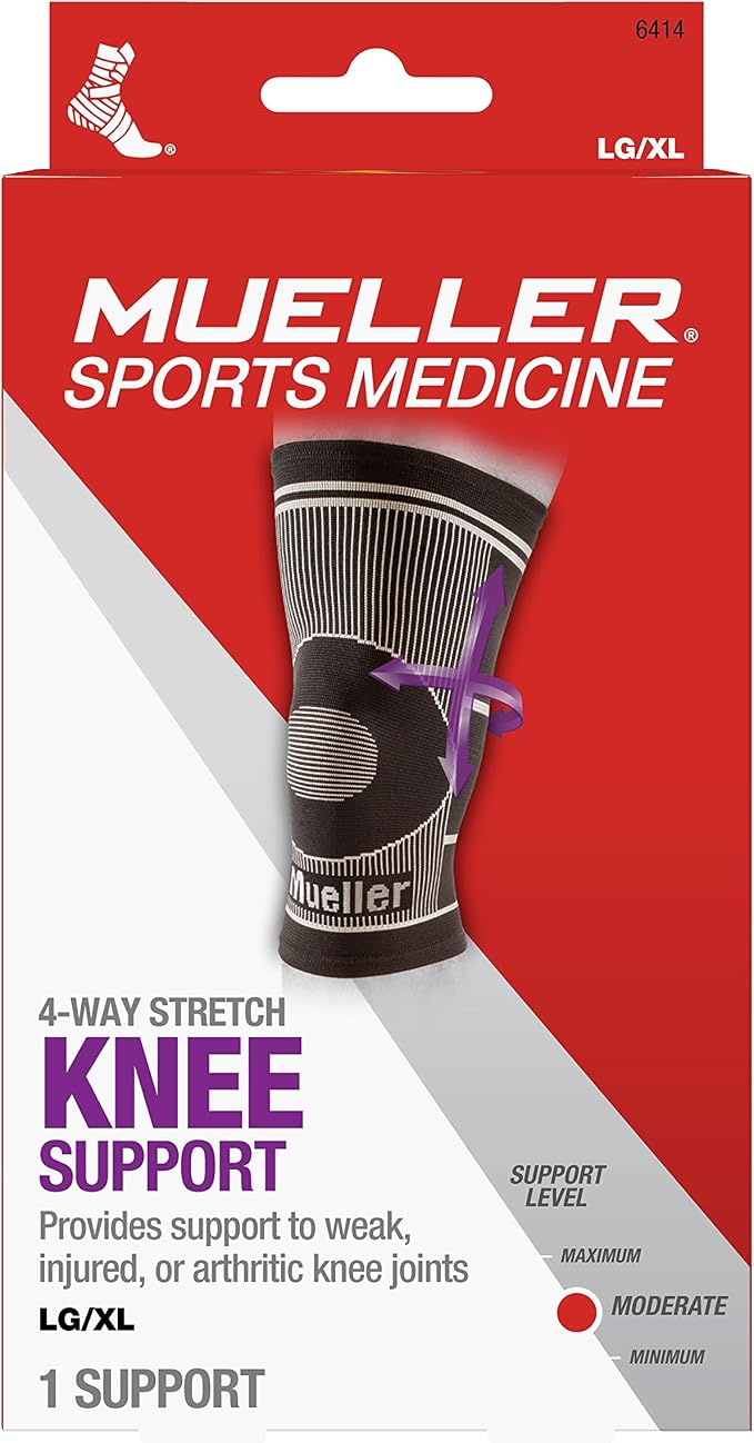Mueller Sports Medicine 4-Way Stretch Knee Support, Knee Pain Relief Support for Men and Women, Ideal for Arthritis, Sprains, Black