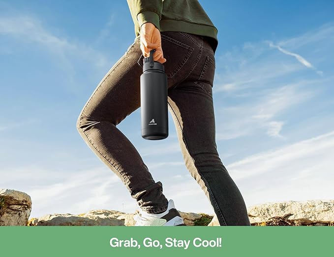 POWCAN 32 oz Insulated Water Bottle with 2-in-1 Straw and Spout Lid, Keep Cold 24H, Leak-Proof, BPA-Free, Double Wall Stainless Steel Water Bottle for Sports, Gym, Travel, and School (Mint)
