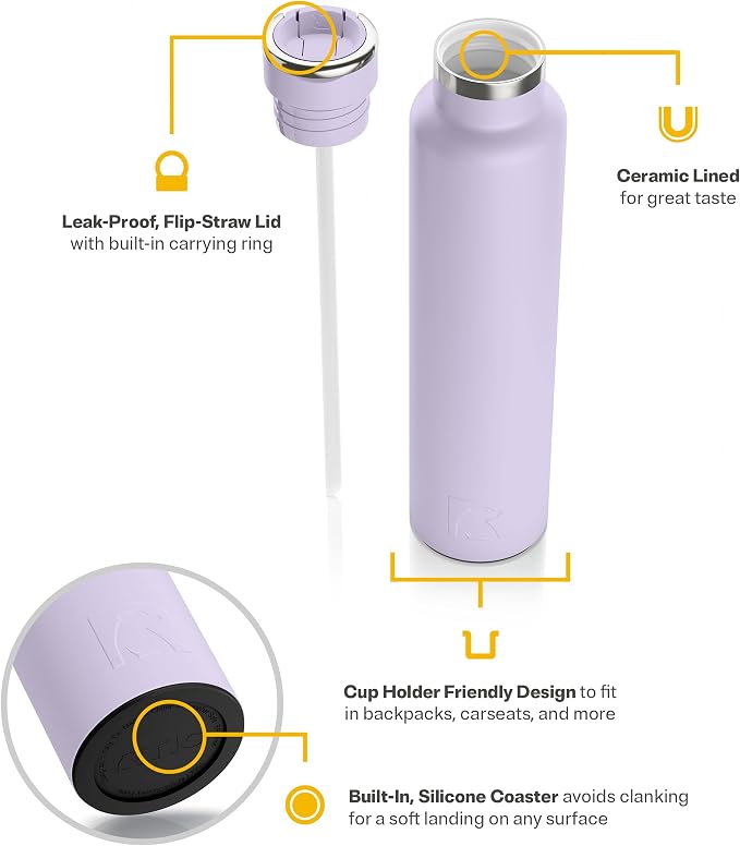 RTIC 26oz Journey Water Bottle, Ceramic Lined, Dusty Lilac | Stainless Steel Metal, Insulated for Hot and Cold Drinks, Sports, Travel and Camping