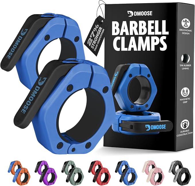 DMoose Fitness Barbell Clips 2 Inch (Pair) - Quick Release Olympic Barbell Clamps & Collars with Anti Slip TPR Grip for Secure Weightlifting and Powerlifting - Weight Clips for Bars at Home or Gym