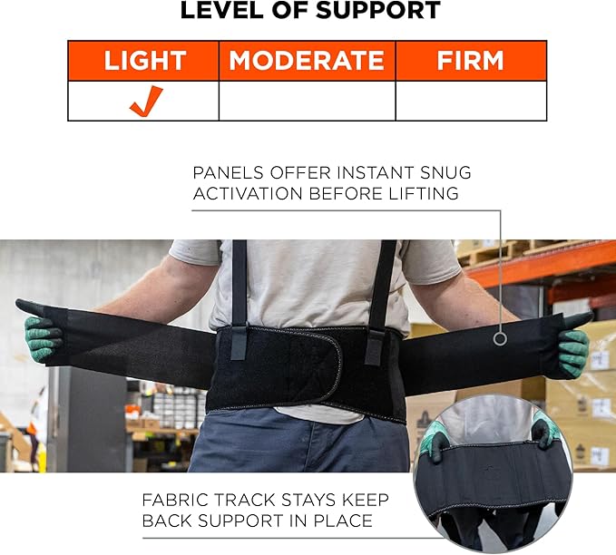 Ergodyne ProFlex 1650 Back Support Belt, 7.5" Elastic, Adjustable, Removeable Straps, Small, Black