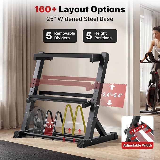 YOLEO Dumbbell Rack, Adjustable & Compact Weight Rack for Dumbbell, Kettlebell, Barbell, Heavy Duty Weight Storage Organizer, Space-Saving Dumbbell Storage Stand Holder for Home Gym - 1100LBS Capacity (Rack Only)