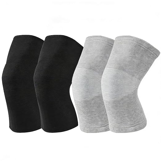 2 Pairs Bamboo Charcoal Compression Knee Sleeve (Gray+Black) (Large) | Bamboo charcoal polyester, Seamless design , Elastic support stabilizes joints. Relieves arthritis and knee pain
