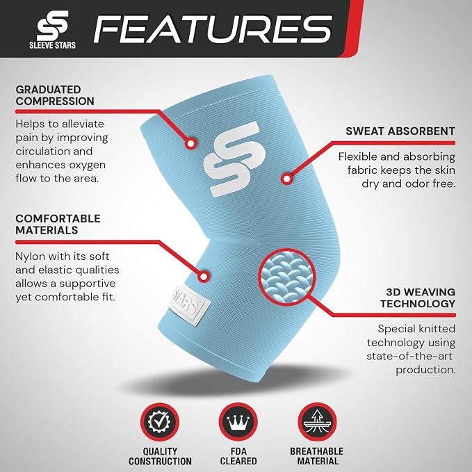 Sleeve Stars Elbow Sleeve for Pain Relief & Protection - Elbow Compression Sleeve for Women & Men - Supportive Elbow Brace for Tendonitis, Recovery & Ideal for Sports, Work