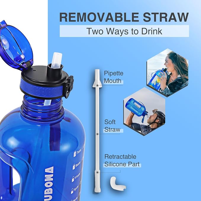 3L Water Bottle with Straw, Time Marker, Handle | 1PC large 3 liter Leakproof BPA Free Drinking Bottle for Sport Gym