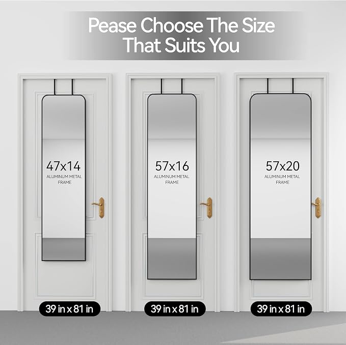 SCWF-GZ 57x16 Full Length Mirror Over The Door Hanging, Floor Stand/Wall Mounted Aluminum Alloy Frame Dressing Mirror for Bedroom Living Room 57 inch Black