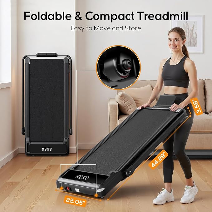 Walking Pad Under Desk Treadmill, Portable Compact Electric Walking Treadmill, Quiet Fitness Machine with Remote Control & LED Display for Home Office