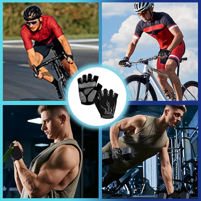 Cycling Gloves Bike Bicycle Gloves, Half Finger 5MM Gel Anti-Slip | Biking Gloves for Men Women Gym workout exercise Motorcycle Hiking Rowing Outdoor Sports