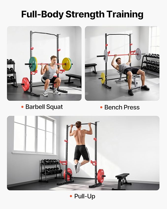 VEVOR Power Cage Squat Rack, Multifunctional Squat Rack for Home Gym, Workout Strength Training Equipment for Bench Press Squats Pull-Up