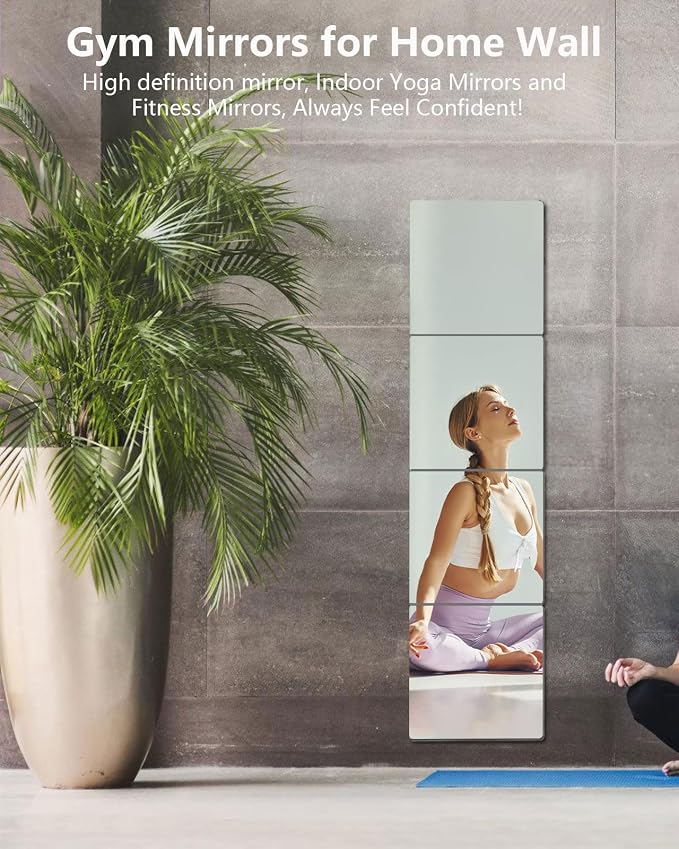 Unbreakable Mirror Tiles, 2PCS 24”x14” Peel And Stick on Mirror for Wall Mirrors Decorative, Toddlers for Kids Bedroom, Plastic Gym Frameless Door Small Adhesive Mirrors for Classroom Decor Stickers