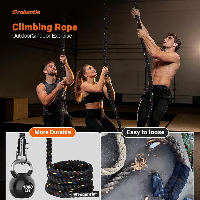 Climbing Rope Gym Workout - 1.5inch Diameter with 10FT 15FT 20FT 30FT 40FT Gym Climb Rope Heavy Duty Workout Exercise Ropes for Adults Indoor Outdoor Strength Training
