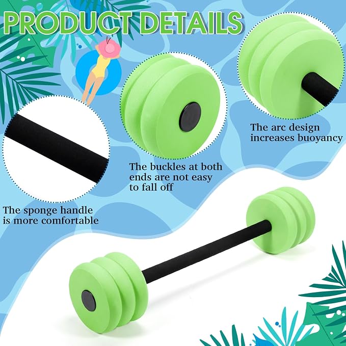 Soulchen Long Aquatic Exercise Dumbbells Pool Exercise Foam Water Weights Dumbbell Aquatic Pool Barbells with High Density EVA Foam for Swim Water Aerobics Workouts Loss