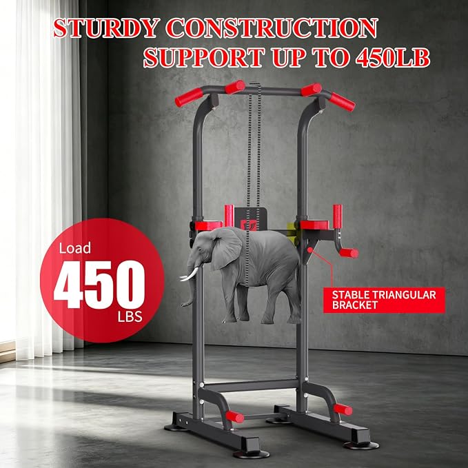K KiNGKANG Power Tower Pull Up Bar Station for Home Gym Fitness Equipment | Dual-knob Height Adjustment | Load 450lbs| Suction cup feet | New upgraded