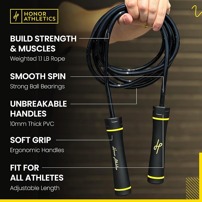 Honor Athletics 3.0 Muay Thai Style Weighted Jump Rope/Crafted for High-Intensity Training/Muay Thai & MMA - Lasting PVC Jump Rope - Heavy 1.1lb PVC Jump Ropes for Fitness