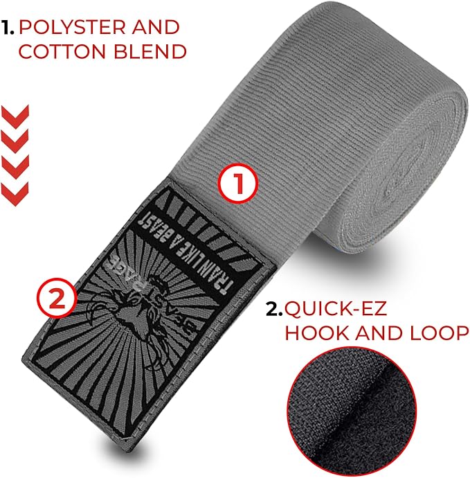 BEAST RAGE Boxing Hand Wraps for MMA Kickboxing Wrist Wraps Professional Adult 180" Semi-Elastic Martial Arts Inner Gloves Heavy Bag Handwraps Muay Thai Thumb Straps