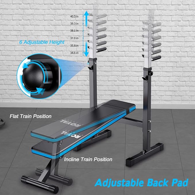 Adjustable Weight Bench with Barbell Rack, Weight Lifting Bench Press for Home Gym, Strength Training Workout Bench, 48.8"D x 25.9"W x 45.4"H