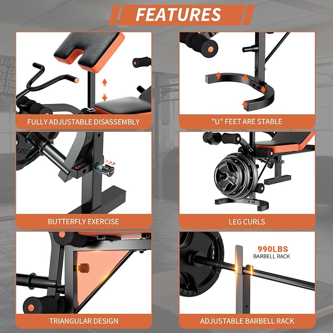 Fostoy Adjustable Olympic Weight Bench with Squat Rack & Leg Developer | 770lbs Positions & Heavy Duty Frame, Designed for Bench Press, Squats, Dumbbell Training and Full Body Workouts
