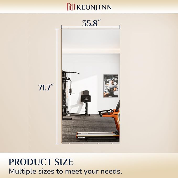 Keonjinn Home Gym Mirror, 72" x 36" Workout Mirrors for Home Gym, Frameless Tempered Glass, Full Body Wall Mirrors for Fitness Exercise, Yoga Room, Dance Studio, Garage