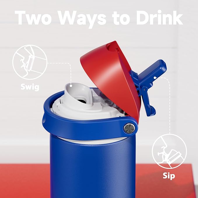 24 oz Insulated Water Bottle for Men: Meoky Stainless Steel Water Bottle with 2-in-1 Straw and Spout Lid - Leak Proof, Cold for 24 Hours, Fits in Car Cup Holder, BPA-Free for Sports Travel, Navy Blue