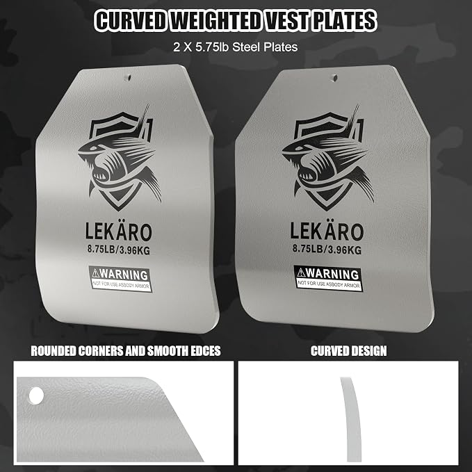 Curved Weighted Vest Plates 8.75 lb & 14.5 lb for Men and Women - 1 Pair Ergonomic Contoured Steel Plates - High-Density Build for Weighted Vests, CrossFit, Hero WOD and Rucking