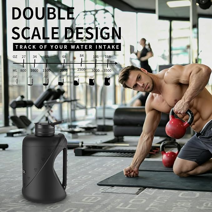 1 Gallon Water Bottle with Straw and Chug Lid, Dishwasher Safe Large Gym Jug, BPA Free Leakproof Plastic Sports Flask with Easy to Clean Handle & Carry Strap, 128 oz Water Bottle