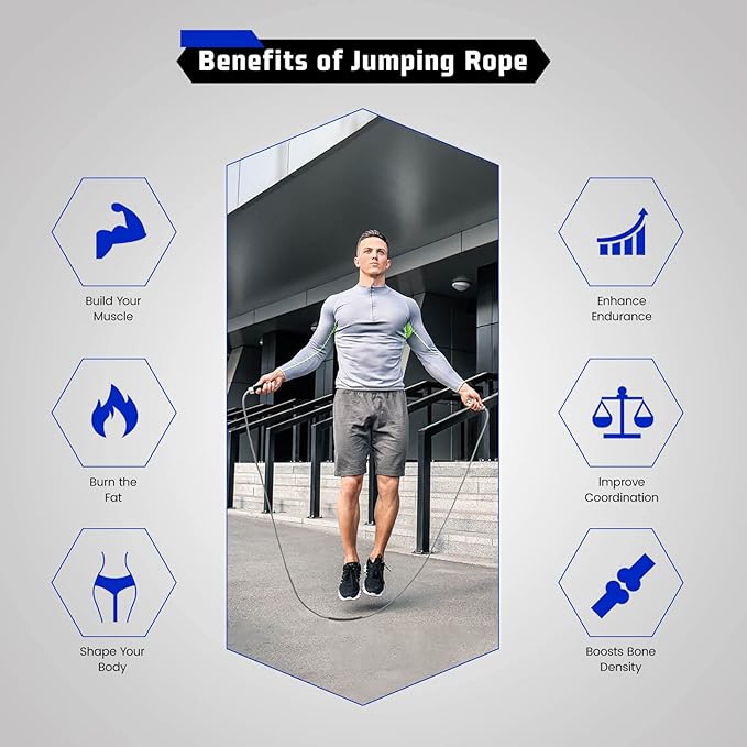 Weighted Jump Rope for Men Women - 1LB Heavy Jump Rope Weighted Skipping Rope for Adult Fitness Workouts Boxing Crossfit Cardio Weight-loss MMA, Non-Slip Aluminum Handles, Adjustable Length 9MM Solid PVC/Cotton Ropes