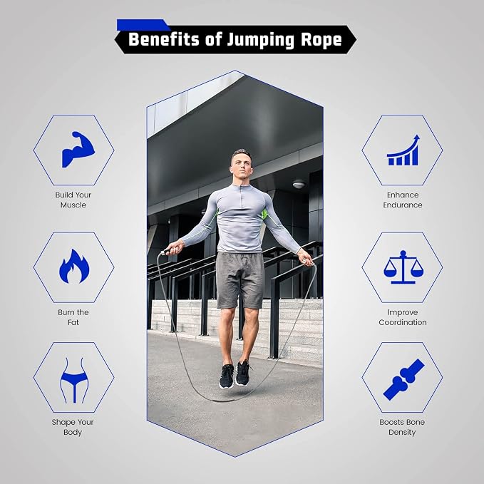 Weighted Jump Rope for Men Women - 1LB Heavy Jump Rope Weighted Skipping Rope for Adult Fitness Workouts Boxing Crossfit Cardio Weight-loss MMA, Non-Slip Aluminum Handles, Adjustable Length 9MM Solid PVC/Cotton Ropes
