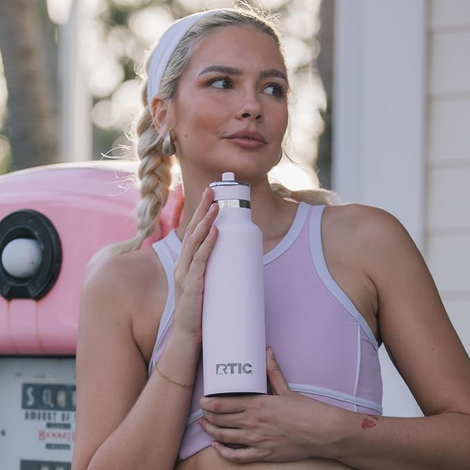 RTIC 26oz Journey Water Bottle, Ceramic Lined, Pale Pink Glitter | Stainless Steel Metal, Insulated for Hot and Cold Drinks, Sports, Travel and Camping