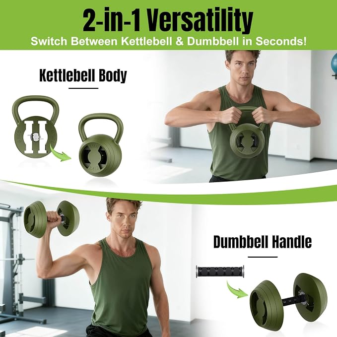 Hezeyferg 2-in-1 Adjustable Kettlebell for Home Gym Strength Training | 15-45 LB Kettlebells Weight Set, 4.8-30 LB Dumbbell Weights, with Wide Grip, for Men/Women Full Body Exercise