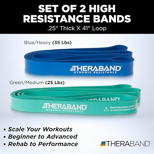 THERABAND High Resistance Band Set of 2, Exercise, Workout, Loop, M, 2-Pack | Elastic resistance band for exercise, strength training, stretching and physical therapy