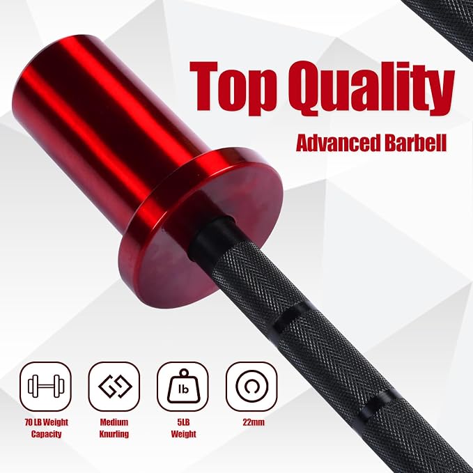 4FT 5LB Aluminum Kids Barbell, 70LB Capacity | Youth training bar with 22mm knurled grip, bearings, brass bushings, and 2-inch Olympic plate compatibility