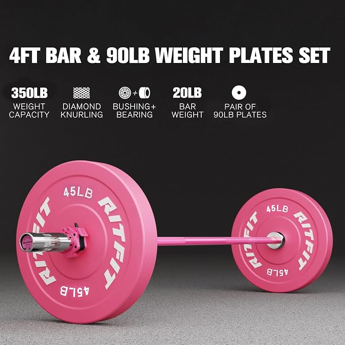 RITFIT Pink Olympic Bumper Plates with Steel Insert for Home Gym | High-Density Rubber with Low Bounce, 2-Inch Olympic Bore with Steel Insert, Pink Color for Strength Training