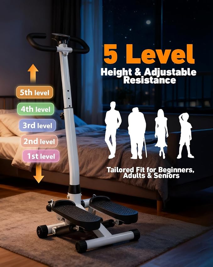 RORALA Twist Stepper with Handlebar,Stair Step Machine for Cardio Workout,Compact Home Exercise Equipment,300LBS MAX Weight Capacity