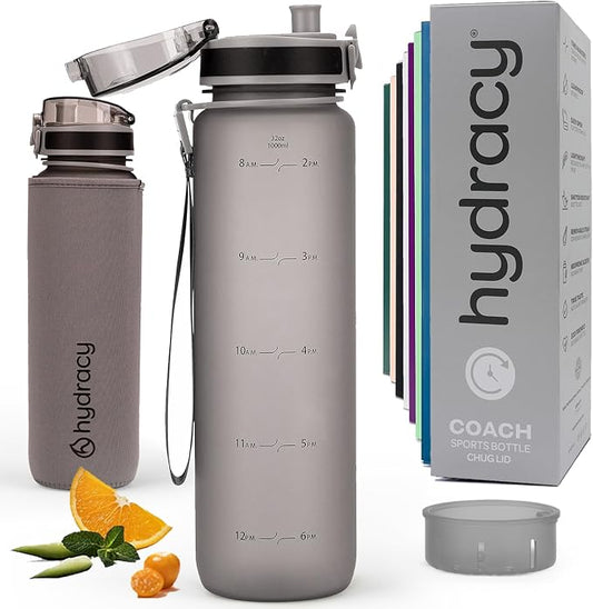 Hydracy Motivational Water Bottle with Time Marker & Fruit Infuser 32 oz | BPA-Free Tritan, Leakproof Flip-Top Lid,No-Sweat Sleeve,Carry Strap,Daily Intake Tracking for Gym,Sports,Outdoors