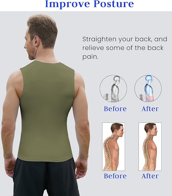 Compression Shirt Men Slimming Body Shaper Vest Crewneck Workout Tank Top | Tummy Control Undershirts, Gynecomastia Compression Shirts, Back Support, Sleeveless Muscle Shirts, Shaping Tank Top