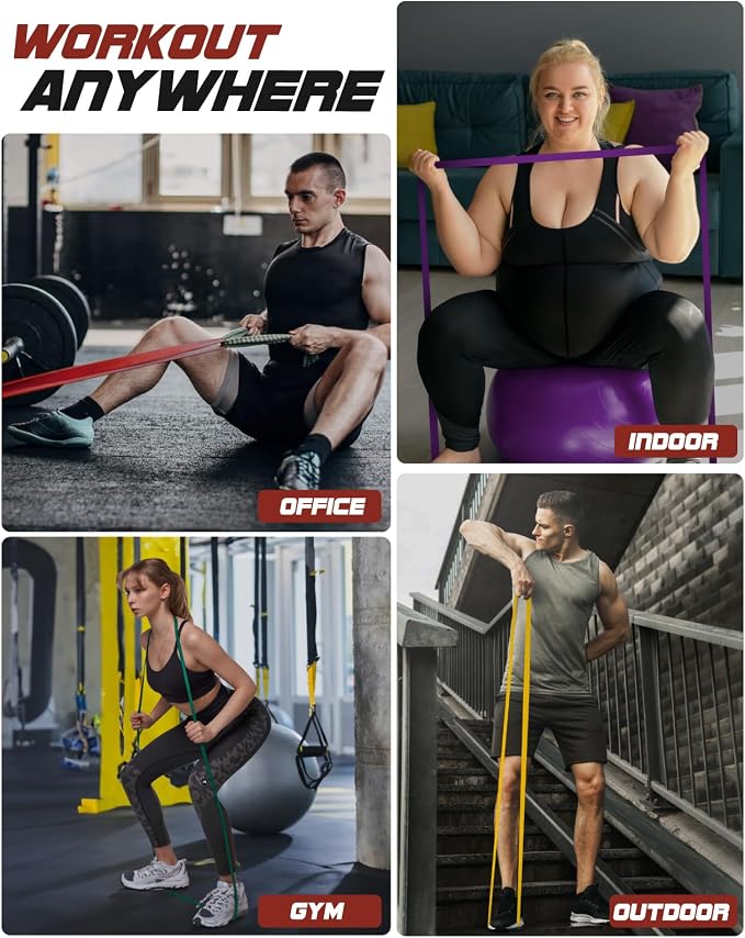 Fitense Resistance Bands Set - Pull Up Bands for Men Women, Exercise Bands Resistance with Door Anchor, Training Poster & Pouch for Body Stretching, Pull Up Assist
