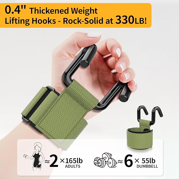 GPANDAG Weight Lifting Hooks for Men and Women (Pair) | 330 LB Heavy Duty Gym Lifting Wrist Strap Hook for Deadlifts, Pull-Ups, Strength Training, 0.4inch Grip Weightlifting Hooks