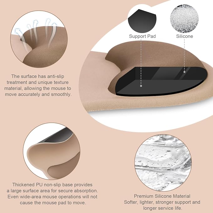 MOSISO Wrist Rest Support for Mouse Pad&Keyboard Set, Mocha | Circle Curved Ergonomic Mousepad Non-Slip Base Home/Office Pain Relief&Easy Typing Pad with Soft Cloth&Silicone Lining