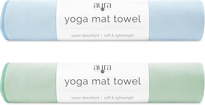 S&T INC. Aura Microfiber Yoga Mat Towel, 2 Pack, 26.5" x 72", Blue & Green | Soft and Absorbent, Quick-Dry for Gym, Pilates, and Hot Yoga, Compact for Gym Bag, Machine Washable